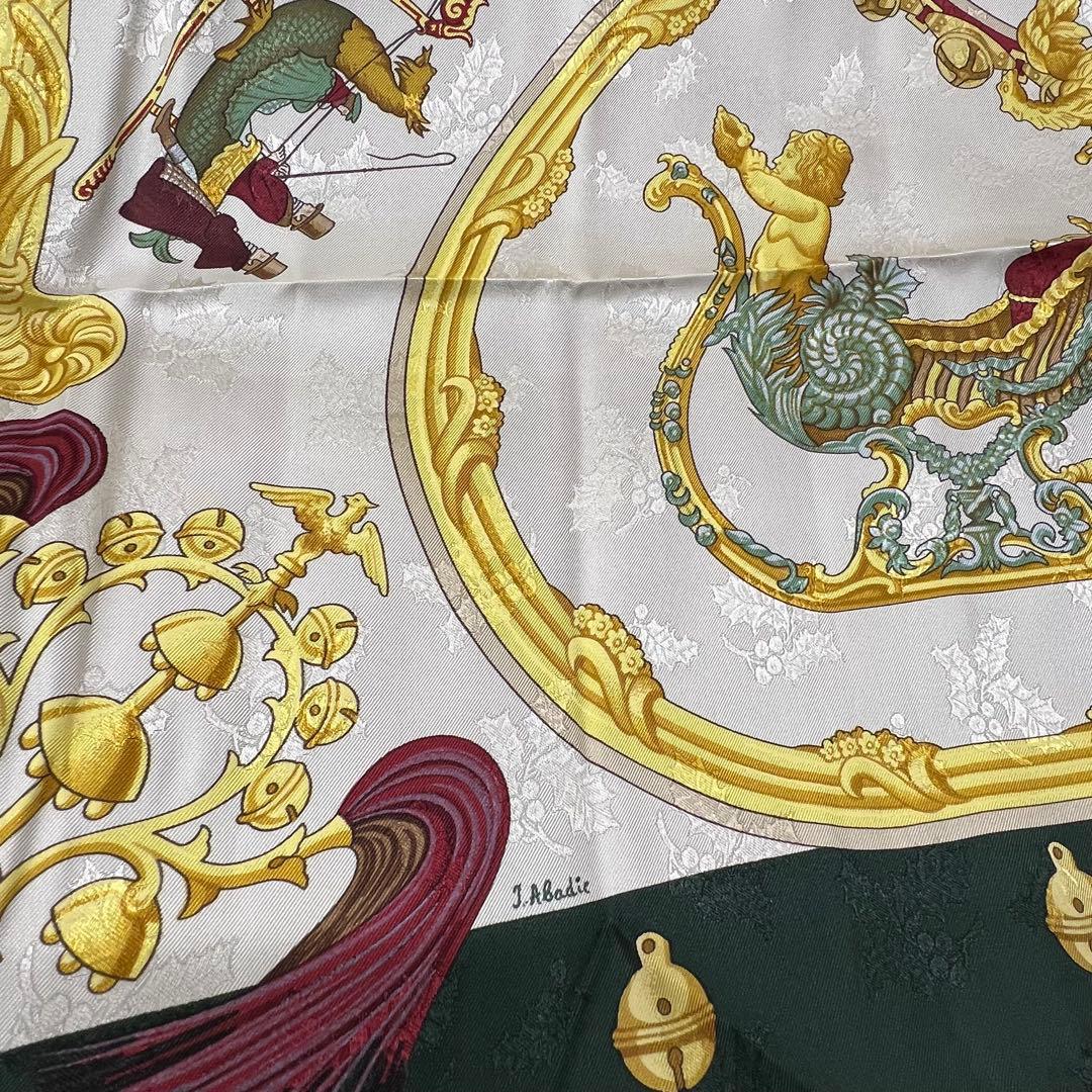 ま*！様 hd【used】HERMES スカーフ カレ90 羽飾り　馬車　鈴　グ