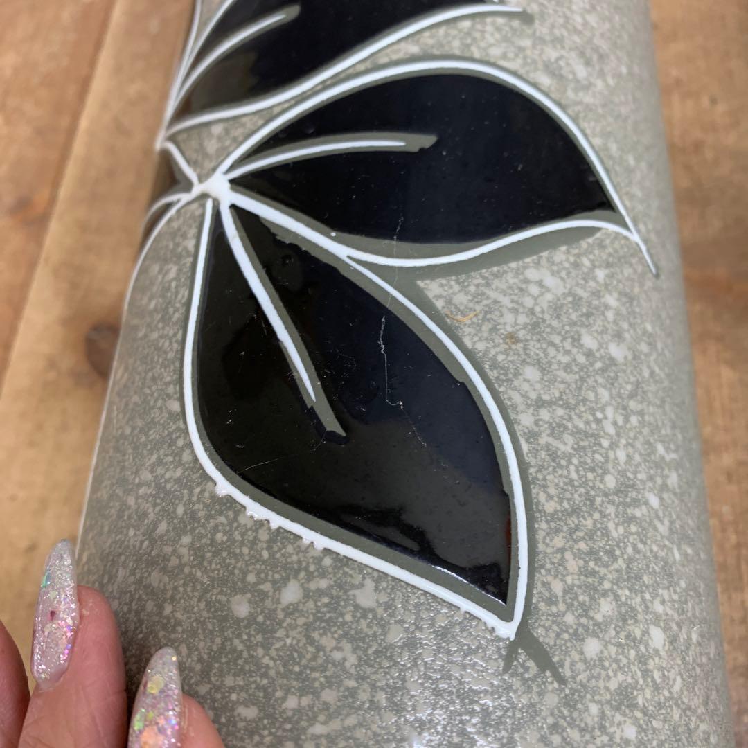 D-壁 【美品】モダン フラワーベース 2客セット 筒型 花瓶 葉紋様