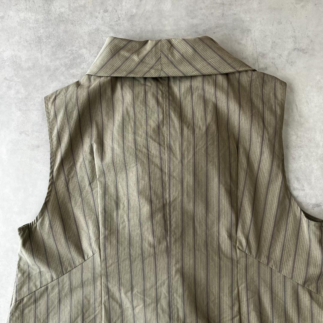 美品　慈雨　センソユニコ　変形ストライプベスト　モード　カーキ　924