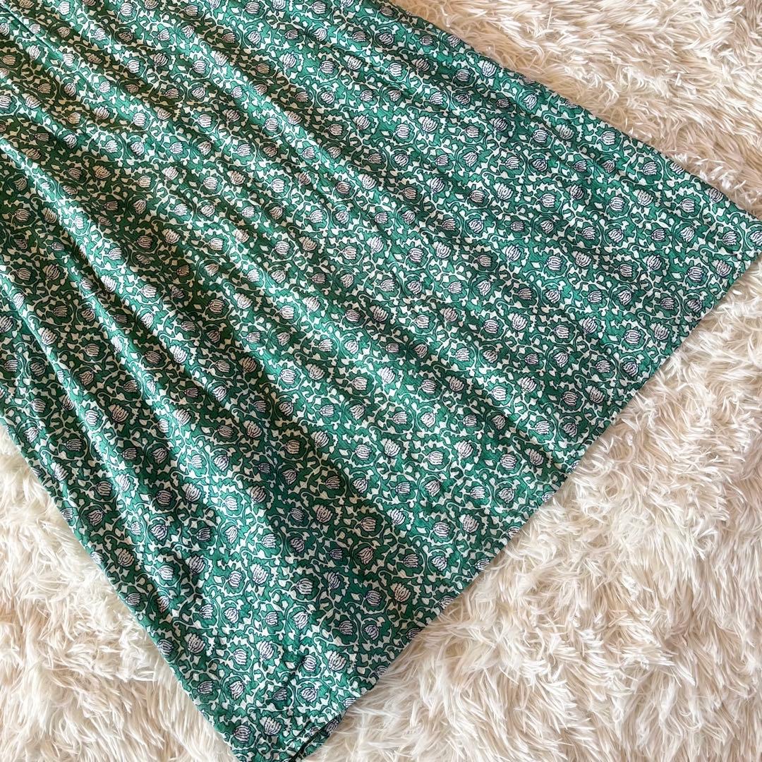 極美品✨ ヌキテパ ドビーチェックリーフプリントドレス Aライン ワンピース M