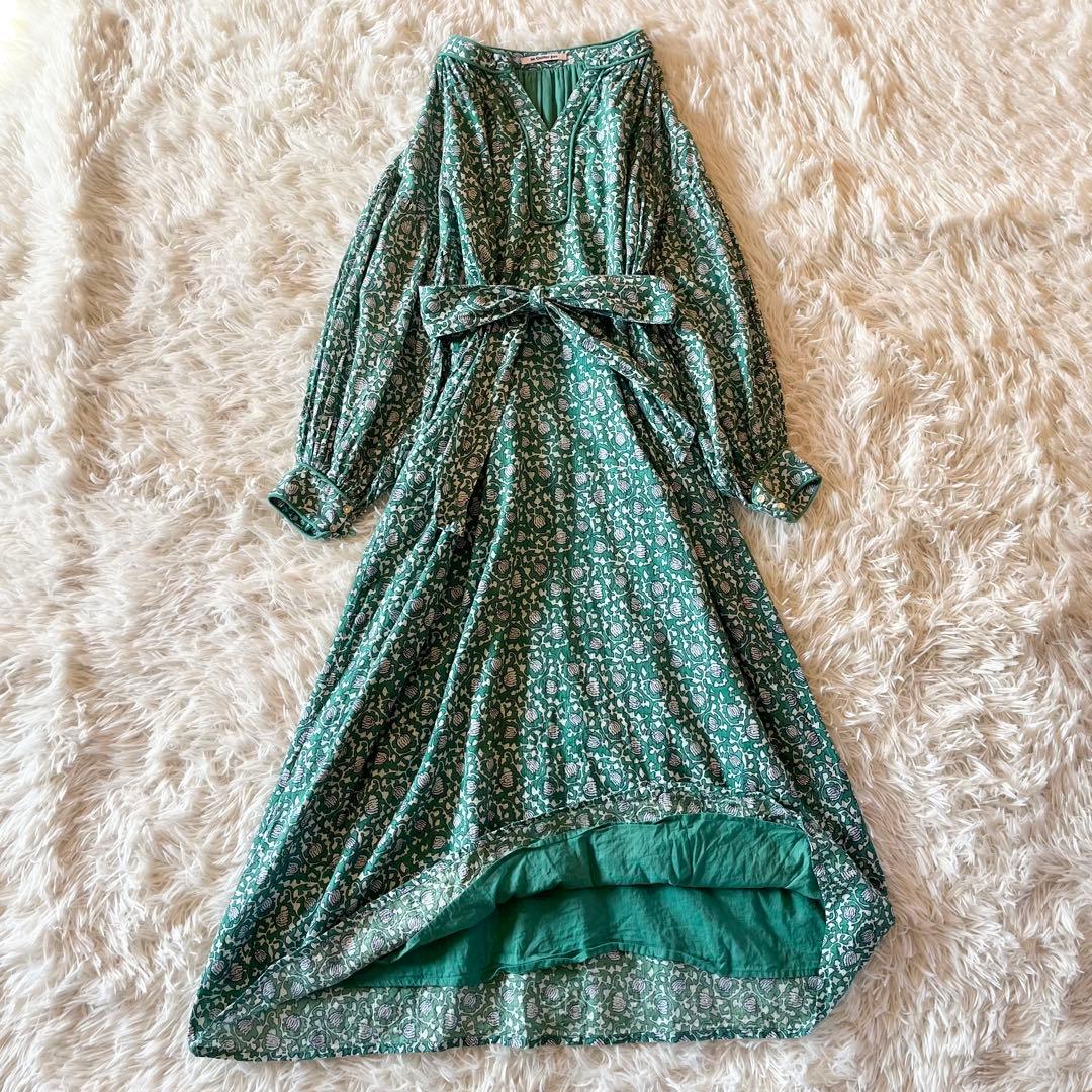 極美品✨ ヌキテパ ドビーチェックリーフプリントドレス Aライン ワンピース M