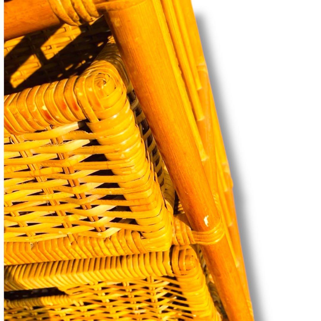 美品☆ヴィンテージ キャスター付 ラタン チェスト 3段 棚 昭和レトロ 引出し