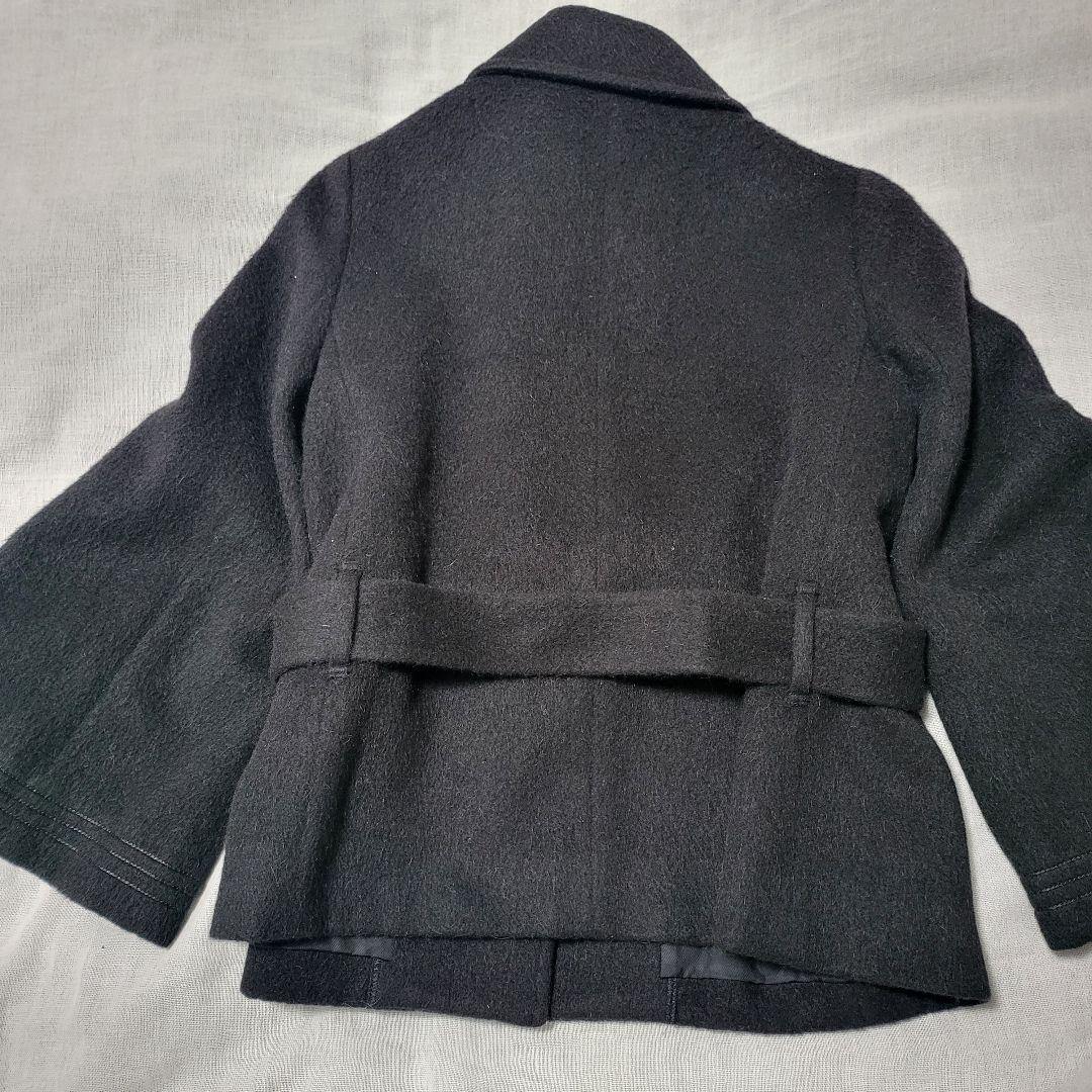 美品☆フォックスファー☆黒 アンゴラ×ウール短丈ポンチョケープ