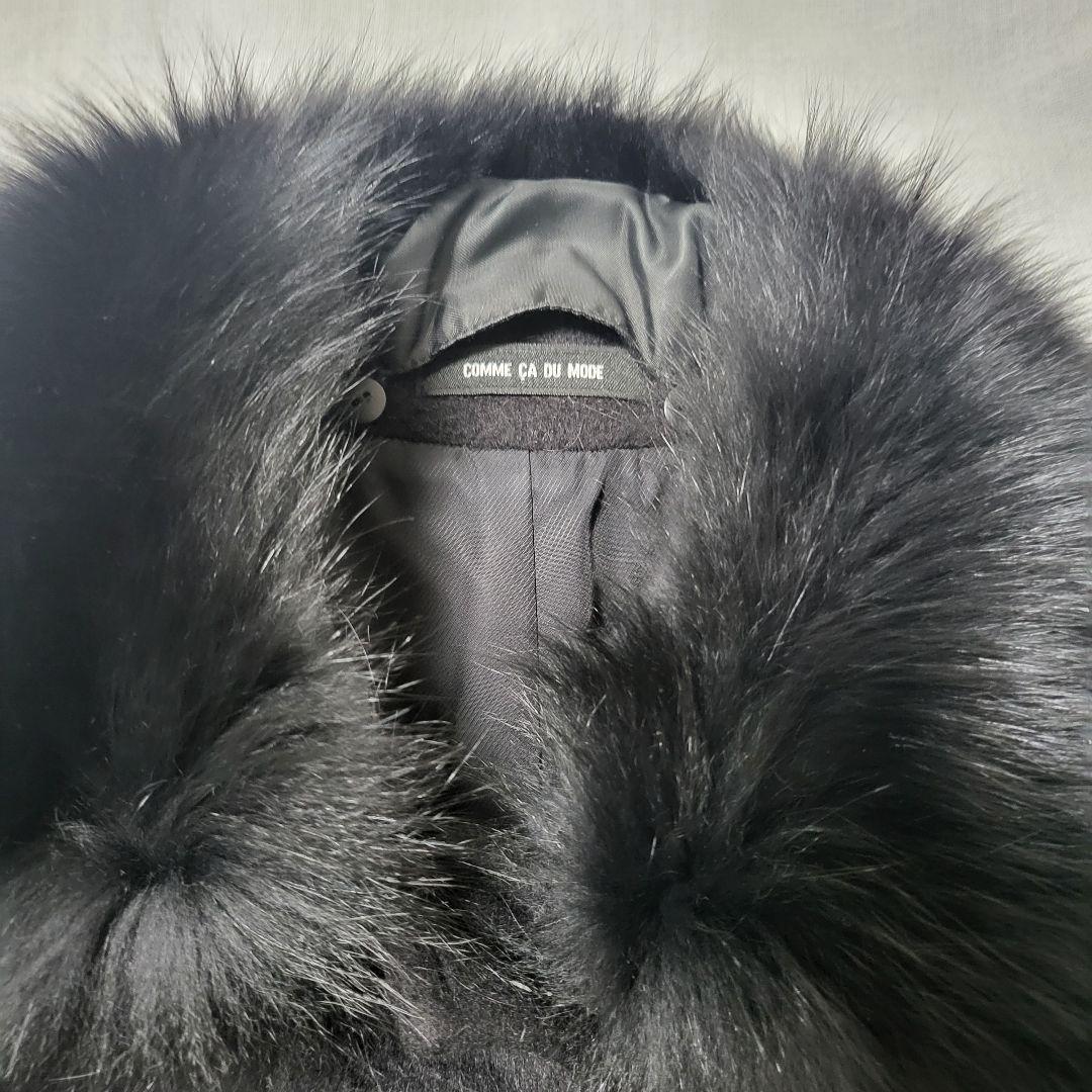 美品☆フォックスファー☆黒 アンゴラ×ウール短丈ポンチョケープ