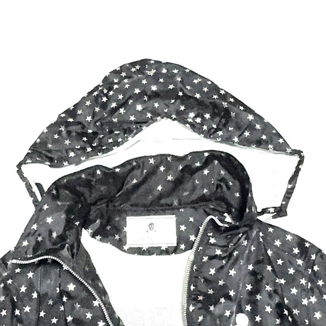 目立つダメージなしマークアンドロナナイロンジャケット黒星柄フードY2K ゴルフ