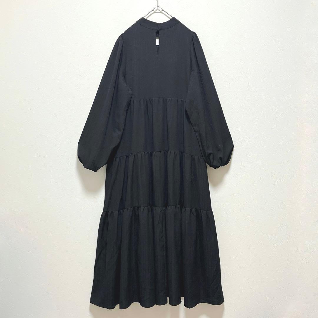 【OLUN オルン】ドレープロングティアードワンピース/美品/きりまる/人気/黒