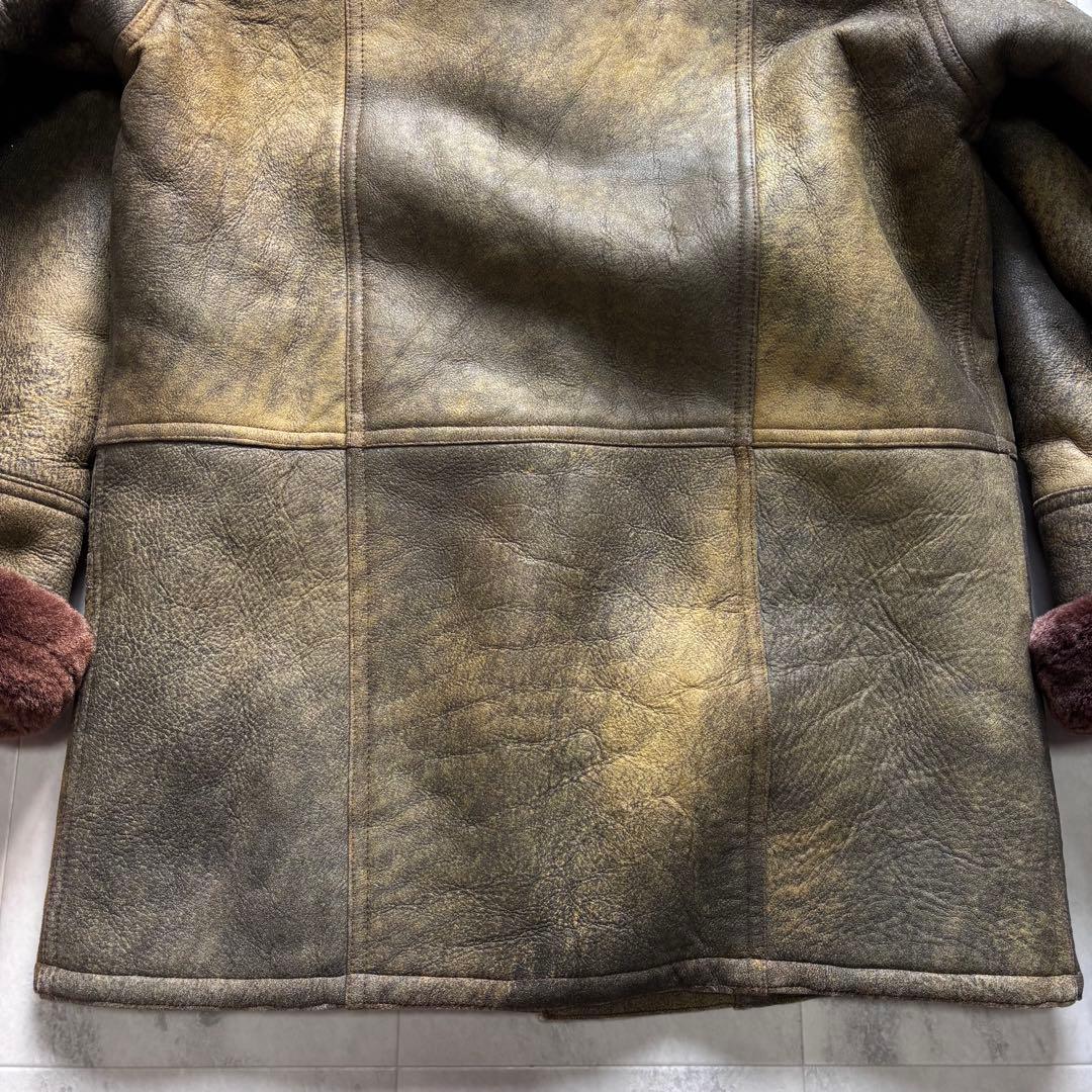 【Vintage】美品 リアルムートンカーコート ビンテージ加工 XXL