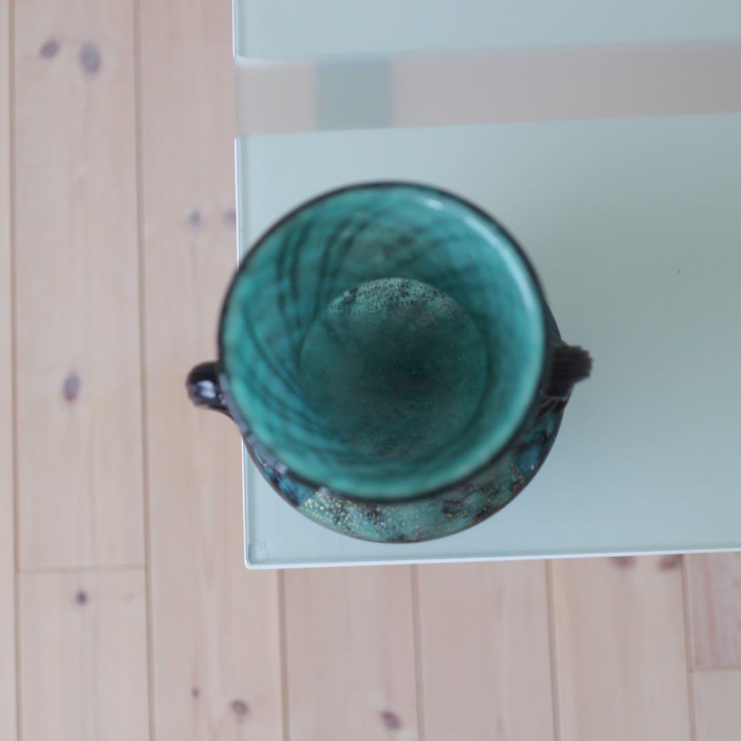 Vintage Glass Vase | 碧と金 ヴェネチアン様式 手吹き花瓶