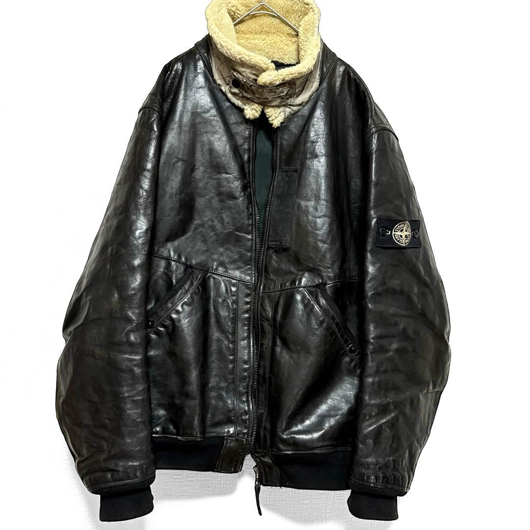 12aw/stone /Leather Flight jacket黒