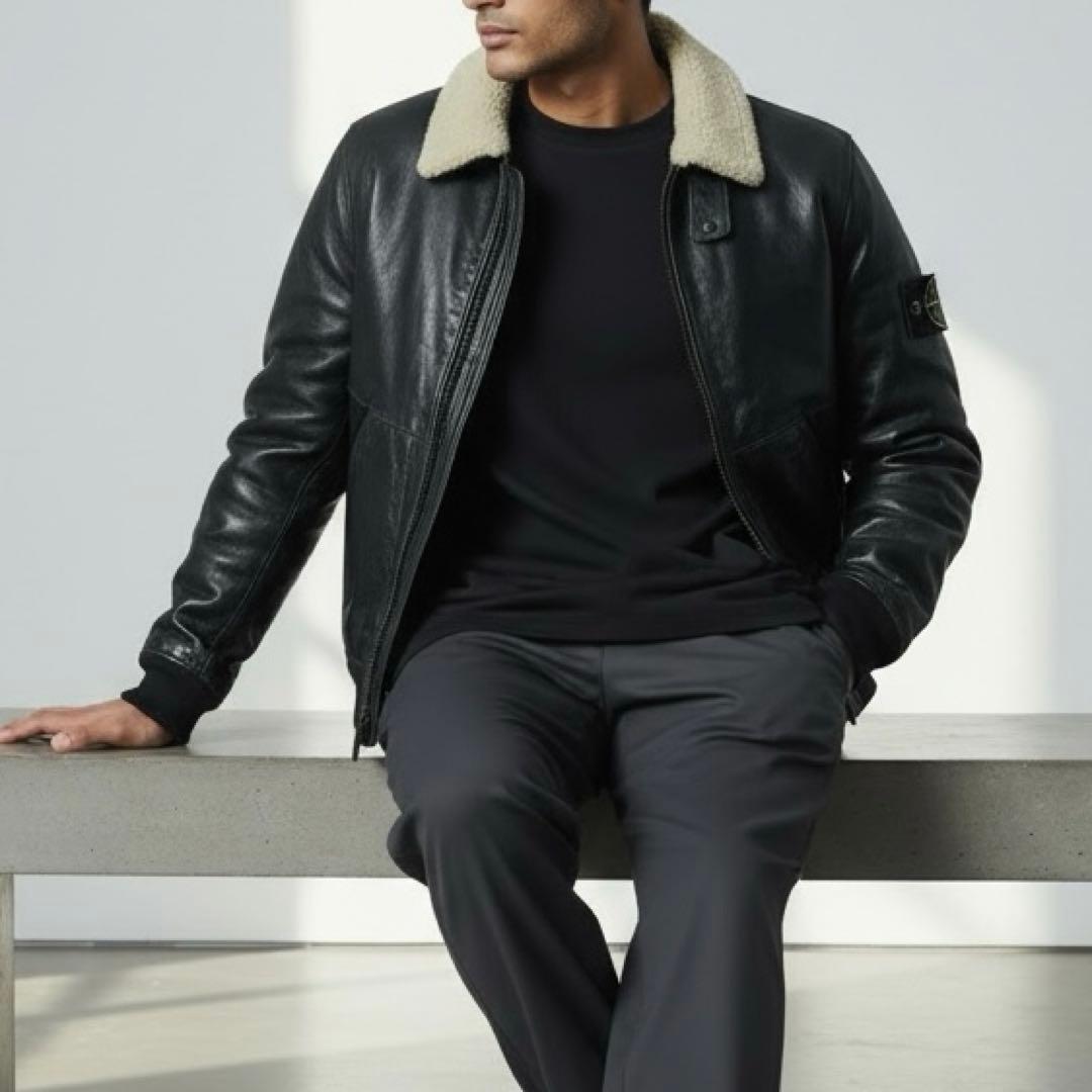 12aw/stone /Leather Flight jacket黒