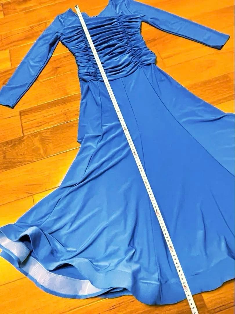 社交ダンス　ワンピース　ドレス　ロイヤル　ブルー　ストレッチ　パーティー　練習着