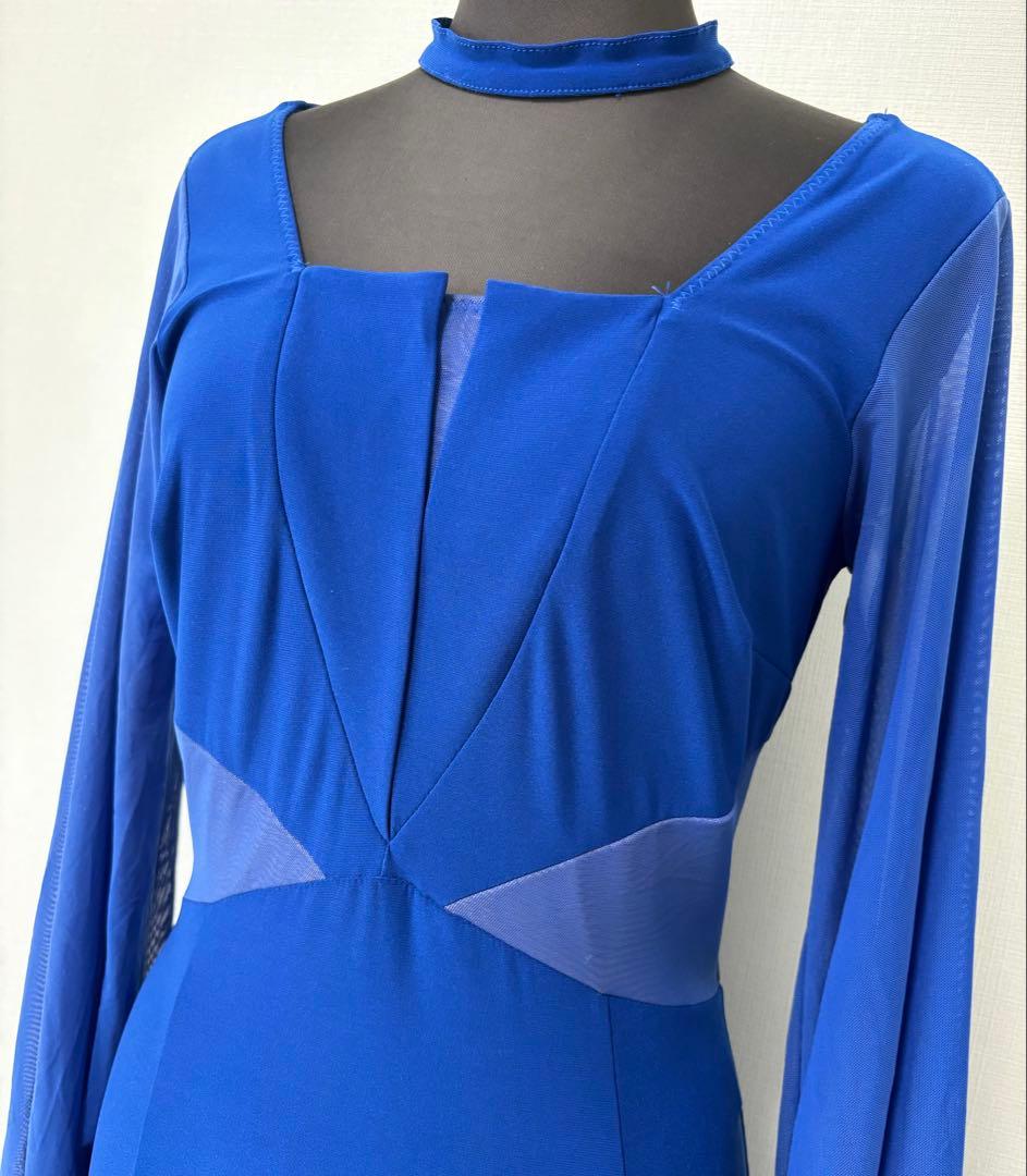 【特価品】社交ダンスワンピース　パーティワンピース　ロイヤルブルー