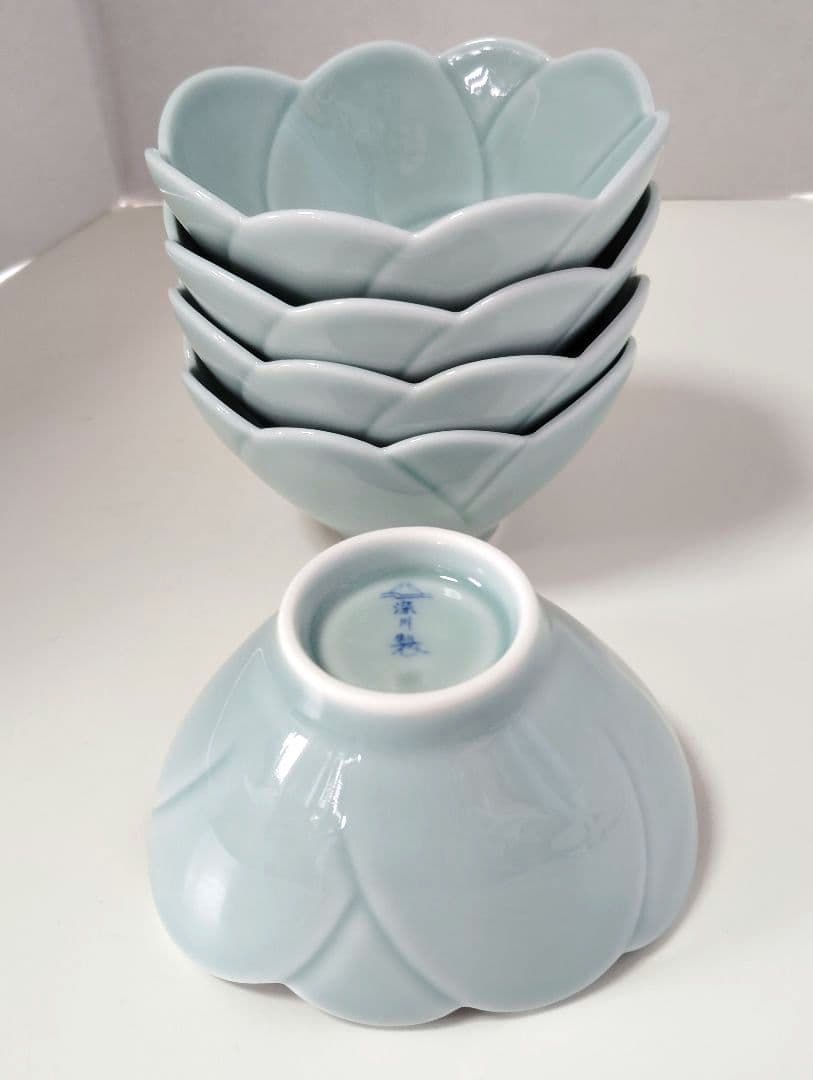 深川製磁　青磁　花型小付小鉢揃(5客)