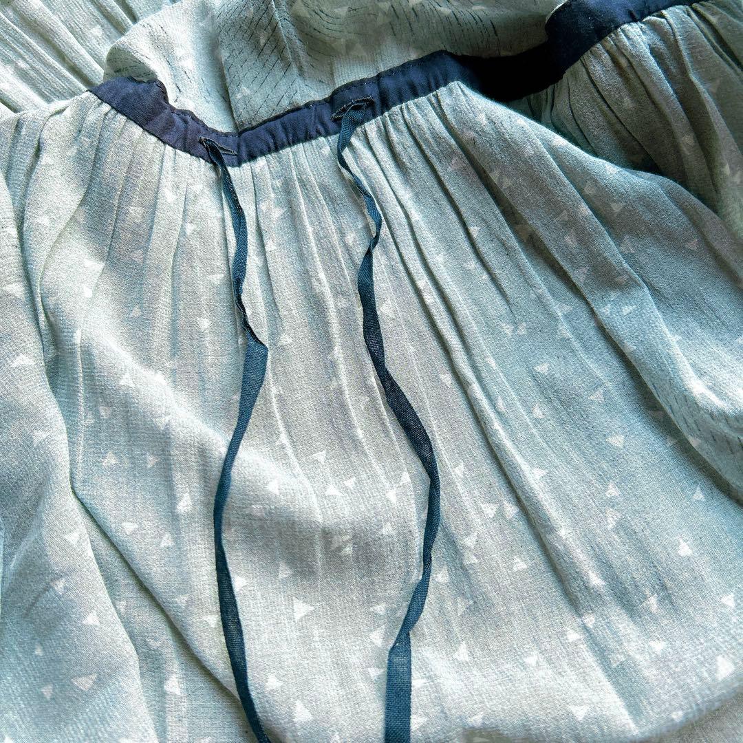 パドカレ キュプラ　コットン　フレアロングワンピース　ギャザー　プリント