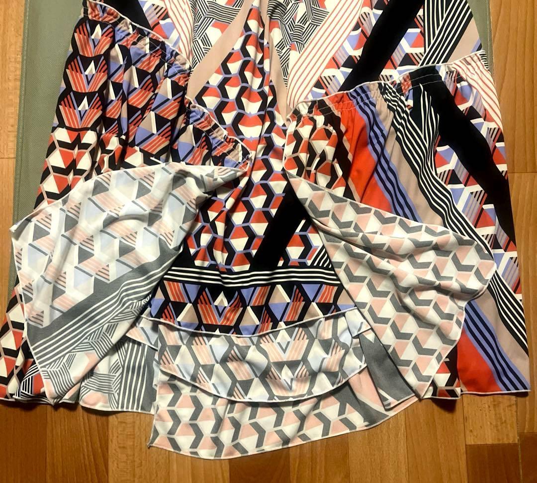 CORCOVADO リボンタイロングワンピース 幾何学柄 総柄 マルチカラー