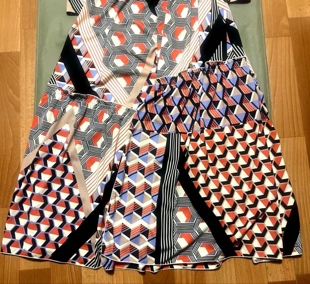 CORCOVADO リボンタイロングワンピース 幾何学柄 総柄 マルチカラー