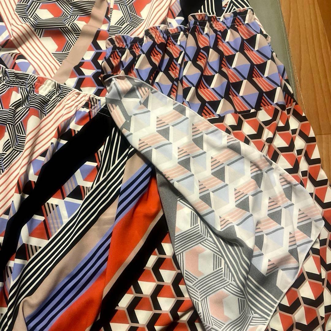 CORCOVADO リボンタイロングワンピース 幾何学柄 総柄 マルチカラー