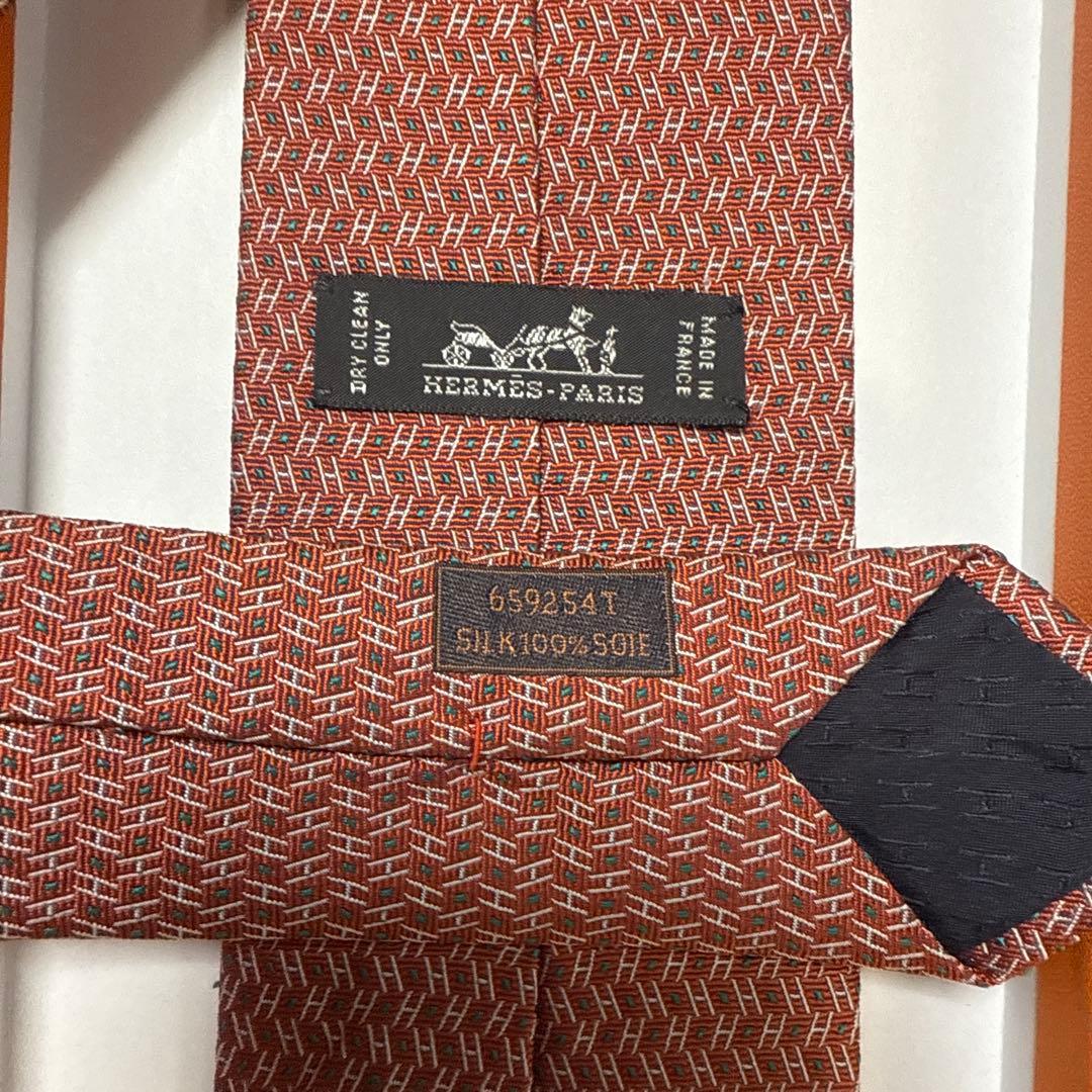 エルメス　ネクタイ　オレンジ　H柄 シルクジャガード