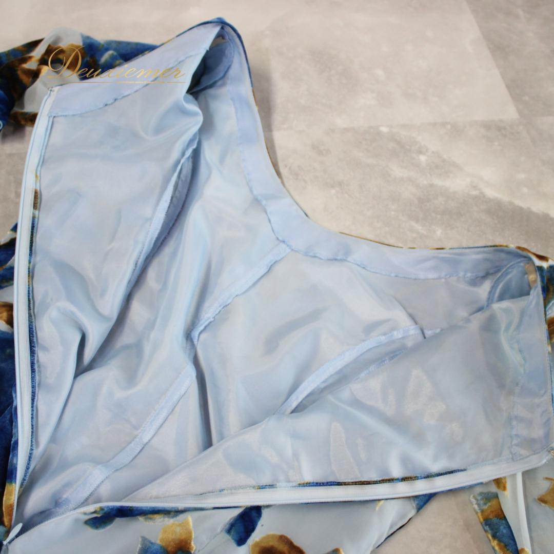 【日本製社交ダンス衣装】ワンピース ドレス Lサイズ UNA 青 水色 茶色