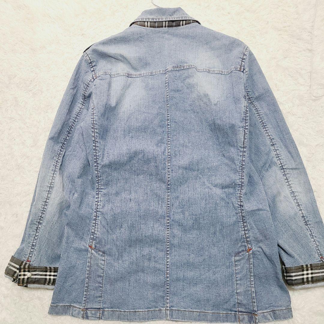 バーバリーブラックレーベル デニムジャケット ホースマーク刺繍 ノバチェックM