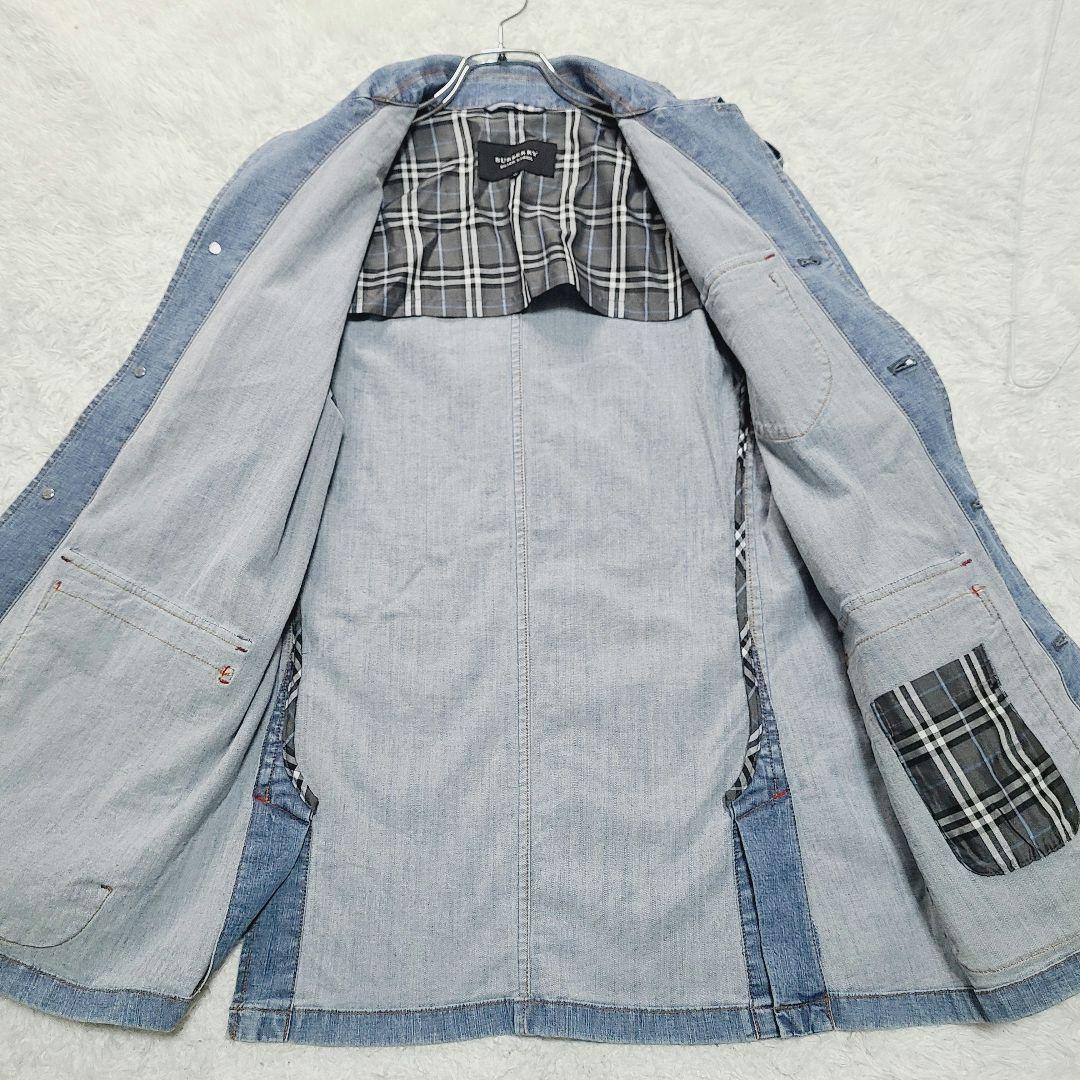 バーバリーブラックレーベル デニムジャケット ホースマーク刺繍 ノバチェックM