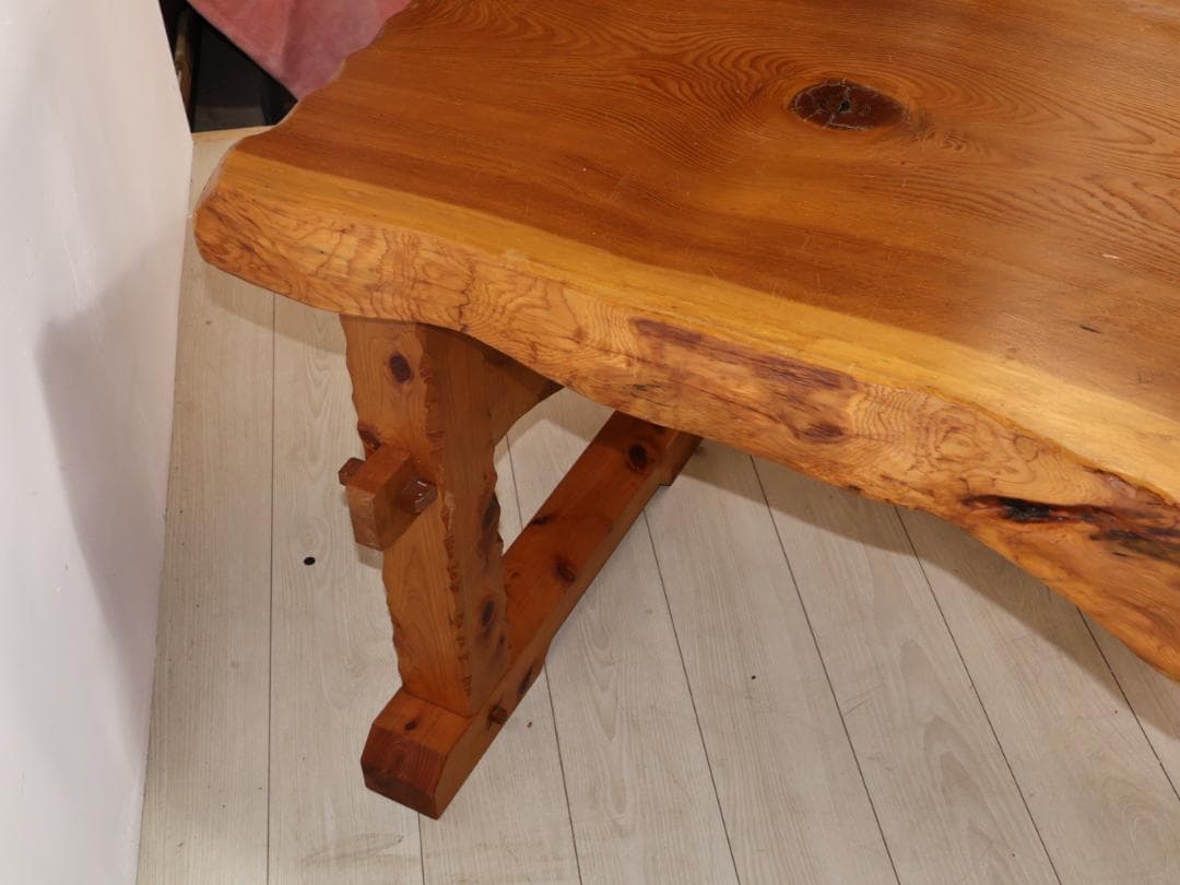 BK258　肥松製　一枚板　天然木　ダイニングテーブル　天板厚6.7㎝