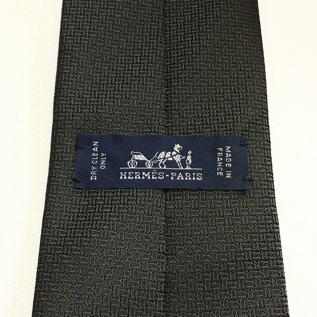 未使用級 エルメス HERMES ネクタイ シルク ブラック 総柄 H柄