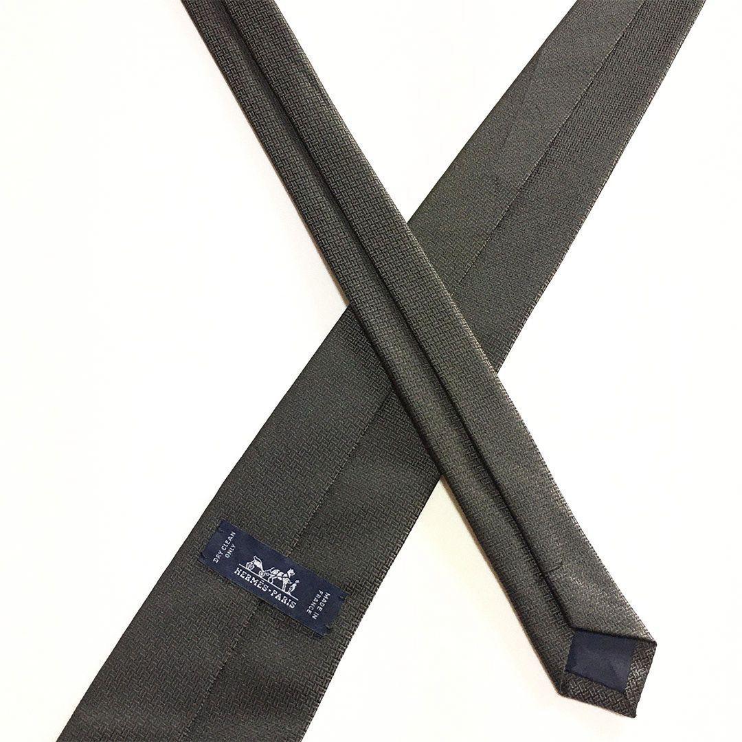 未使用級 エルメス HERMES ネクタイ シルク ブラック 総柄 H柄