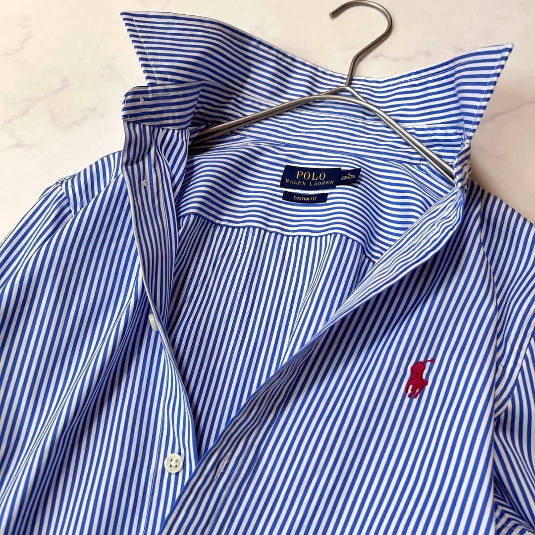 極美品 ポロラルフローレン ブルーストライプ コットンシャツ 現行タグ 4サイズ
