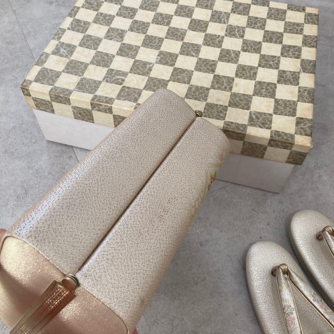 和装用バッグと草履セット　成人式　ゴールド　お揃い　箱入り　高級　着物　浴衣