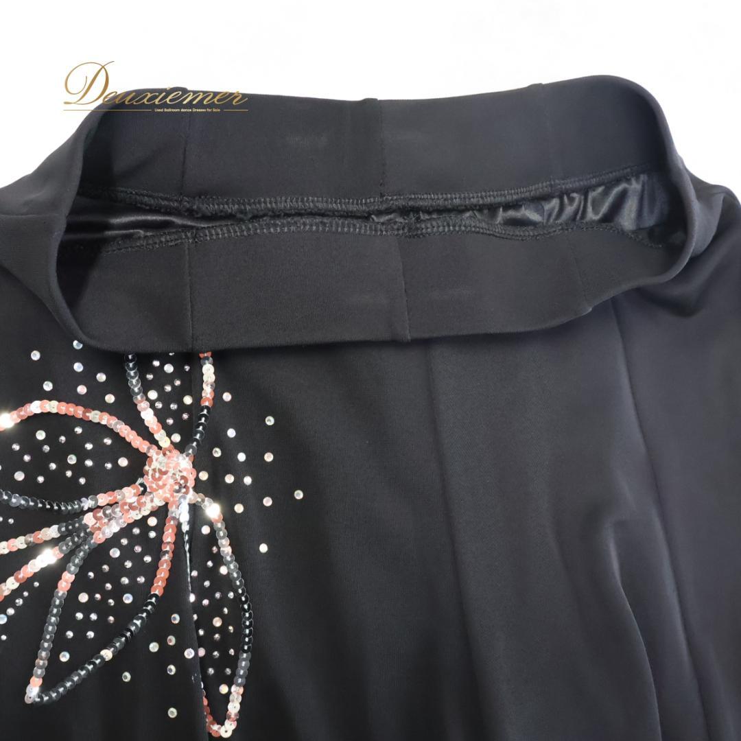 【社交ダンス衣装】ブラック トップス スカート 上下セット ラインストーン