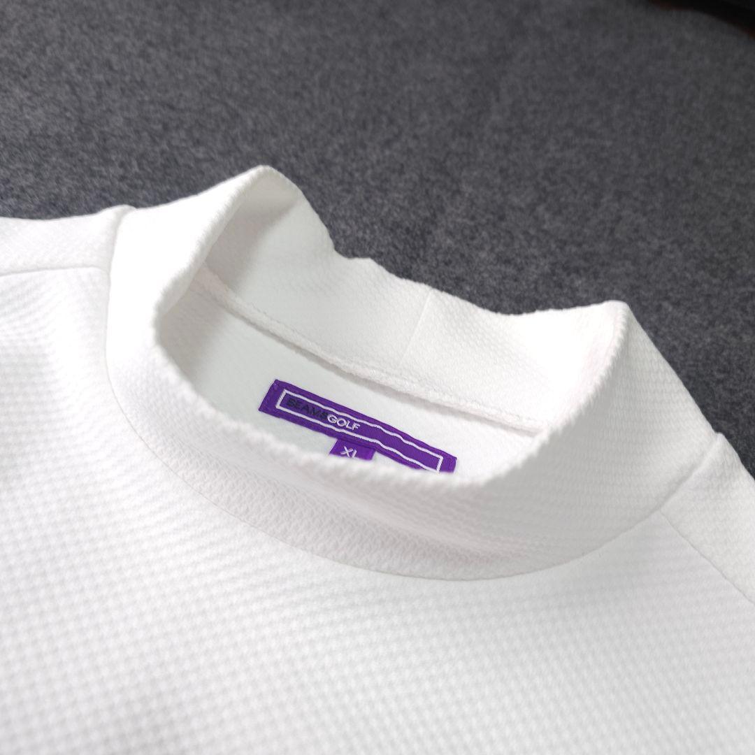 美品 ビームスゴルフ 春 モックネック長袖シャツ 白 XL ワッフル ドライ素材