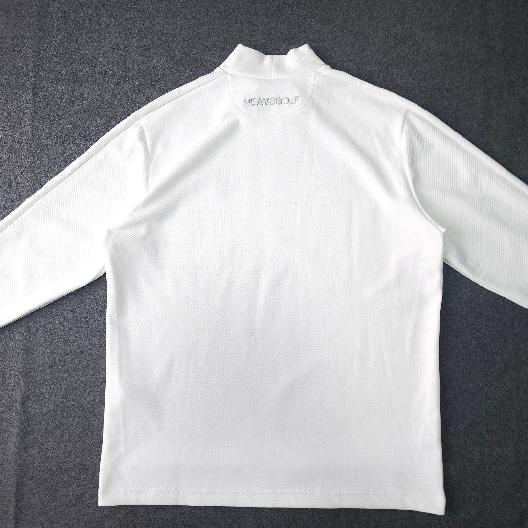 美品 ビームスゴルフ 春 モックネック長袖シャツ 白 XL ワッフル ドライ素材