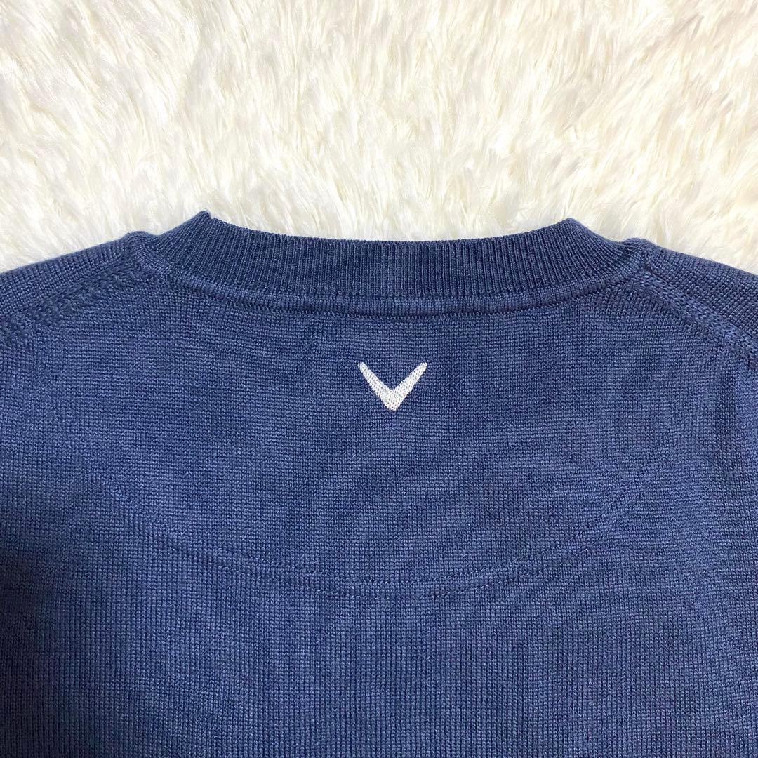 キャロウェイ　ニット　セーター　クルーネック　刺繍ロゴ　ネイビー　ゴルフ　XL