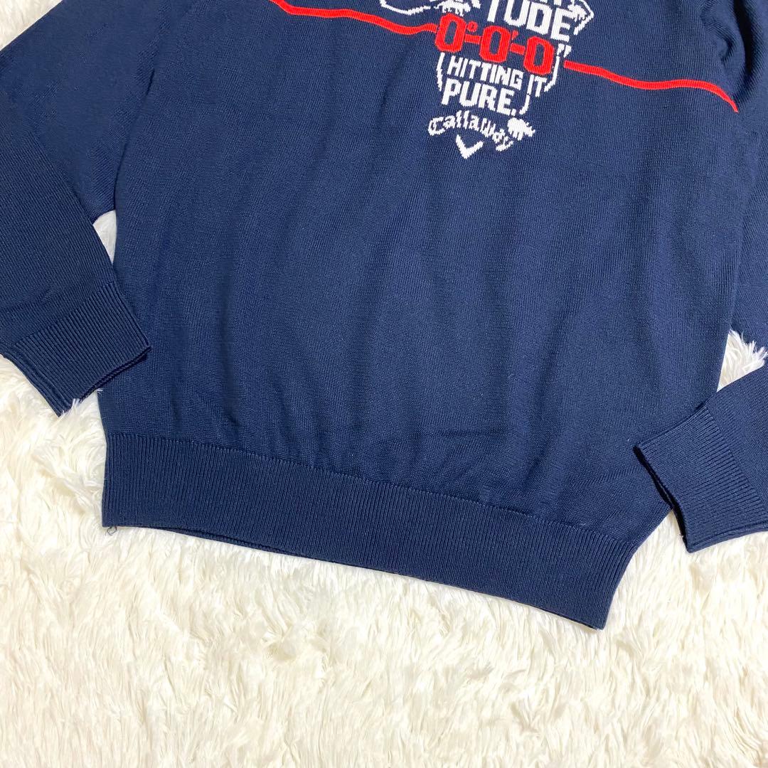 キャロウェイ　ニット　セーター　クルーネック　刺繍ロゴ　ネイビー　ゴルフ　XL