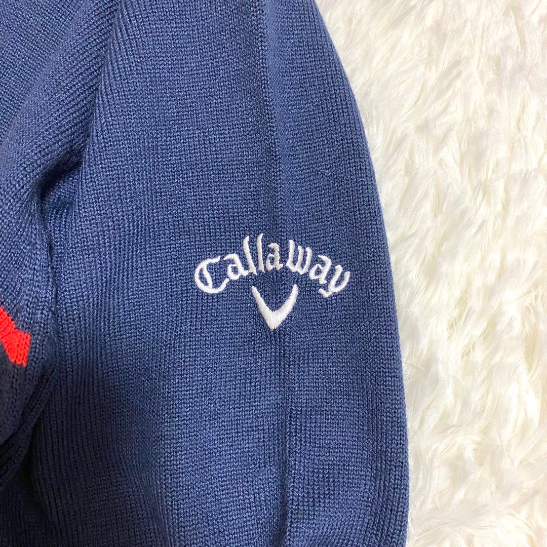 キャロウェイ　ニット　セーター　クルーネック　刺繍ロゴ　ネイビー　ゴルフ　XL