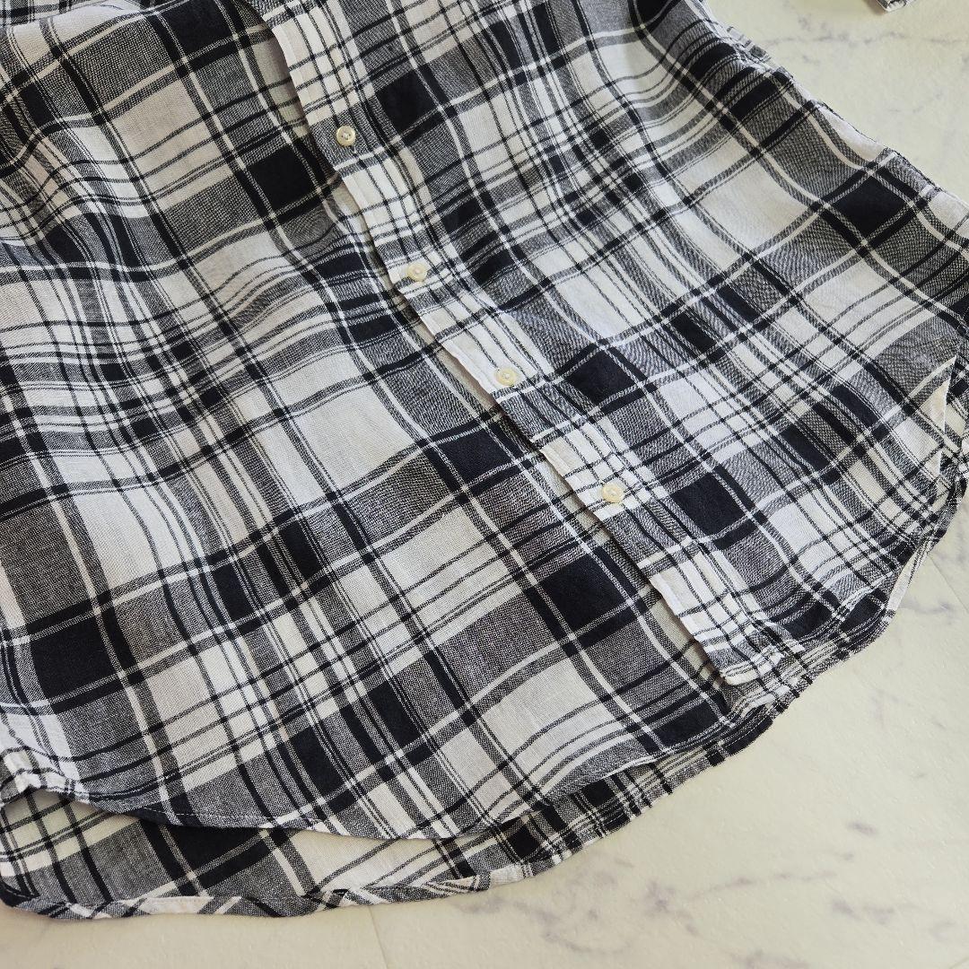 ラルフローレン 麻 リネン 白黒 モノトーンチェック柄シャツ Lサイズ