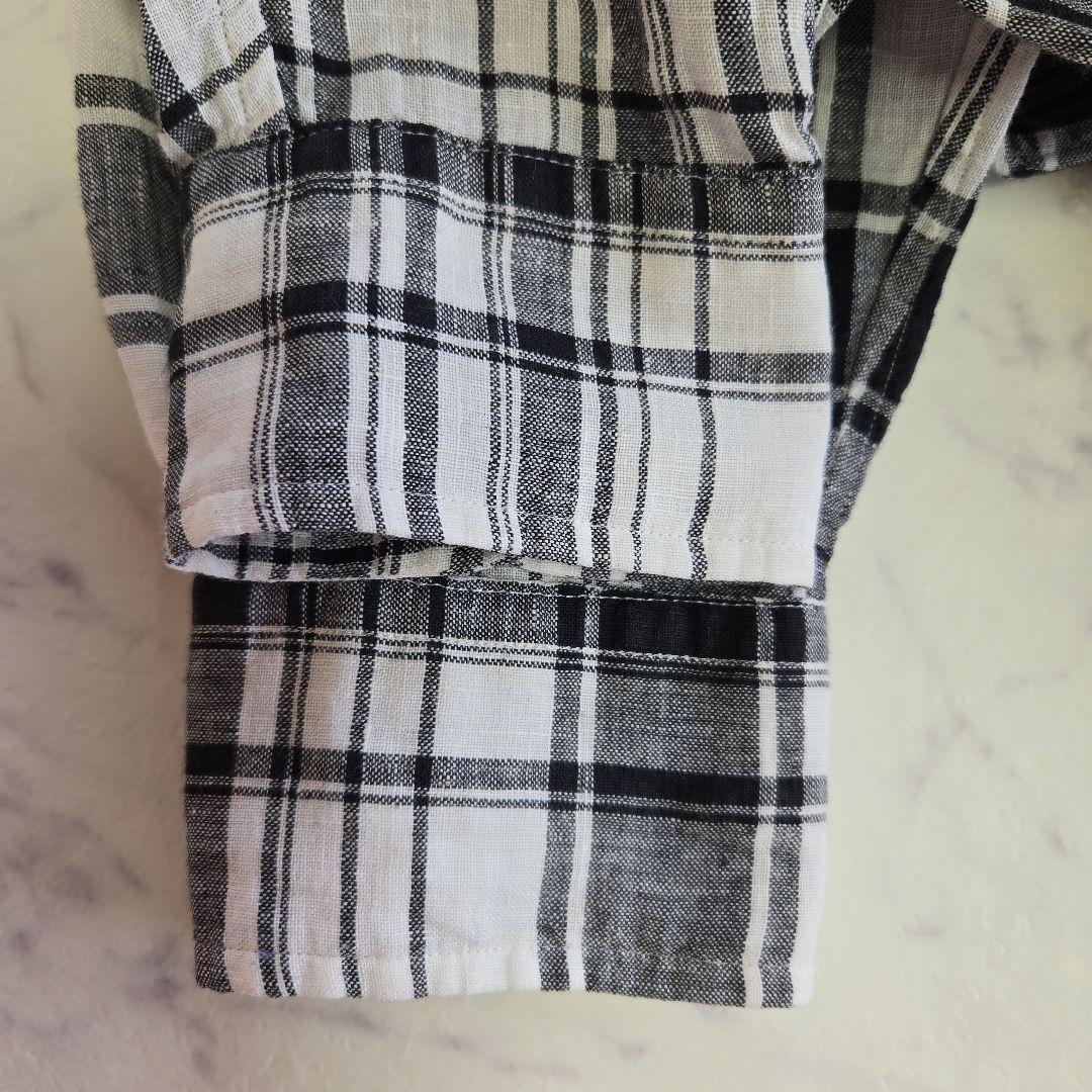 ラルフローレン 麻 リネン 白黒 モノトーンチェック柄シャツ Lサイズ