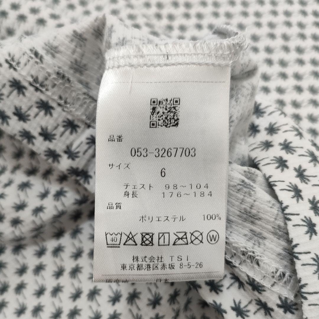 パーリーゲイツ　モックネック　半袖シャツ　ヤシの木総柄　ロゴ　ホワイト　サイズ6