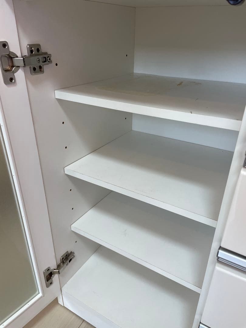 ホワイト ロータイプ　キッチンボート　食器棚 ガラス扉 引き出し