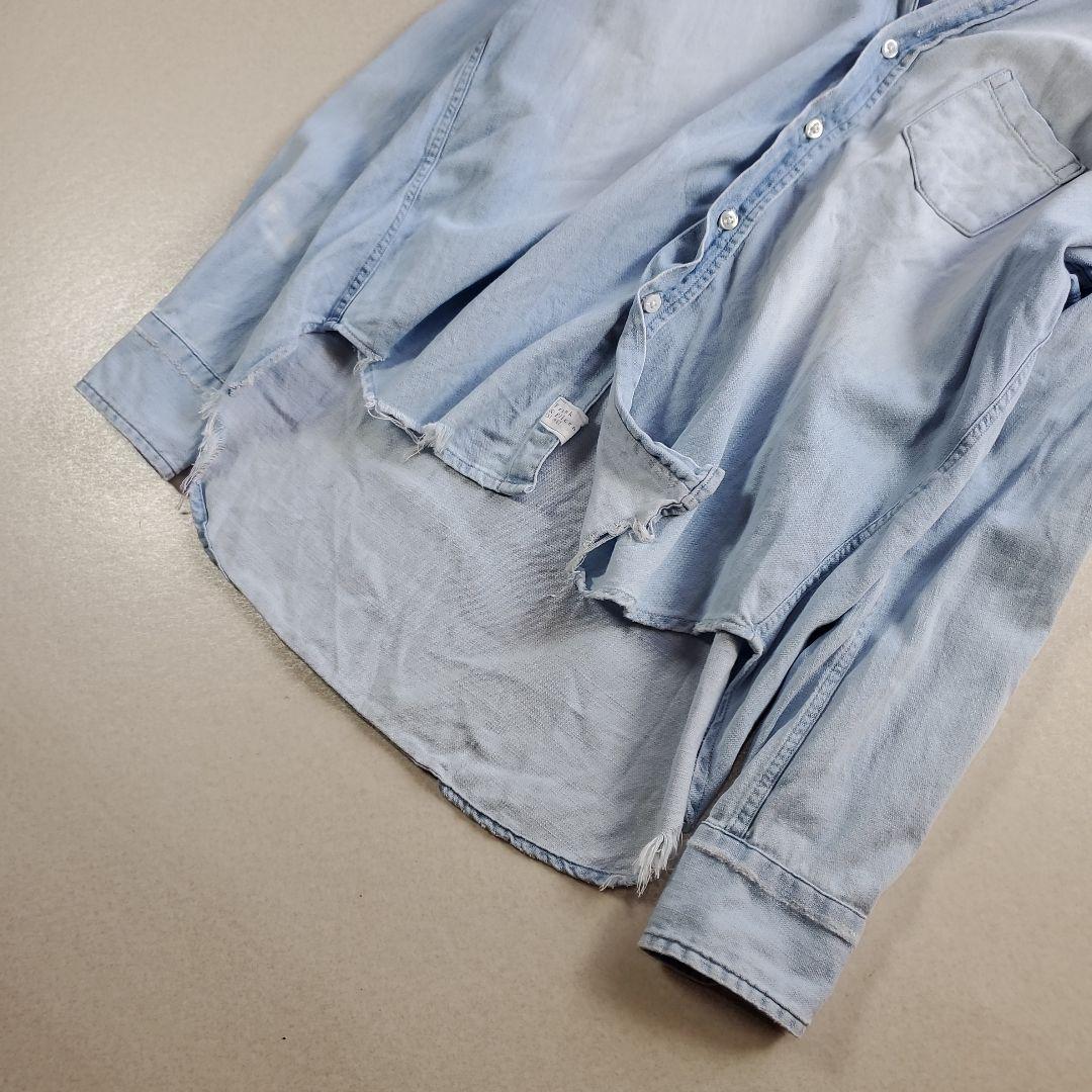 つっつん　フランクアンドアイリーン　デニムシャツ ダメージ加工 スキッパー