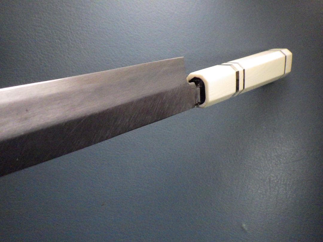 京都・菊一文字作★柳刃刺身包丁★人工象牙銀巻三段カスタム柄★