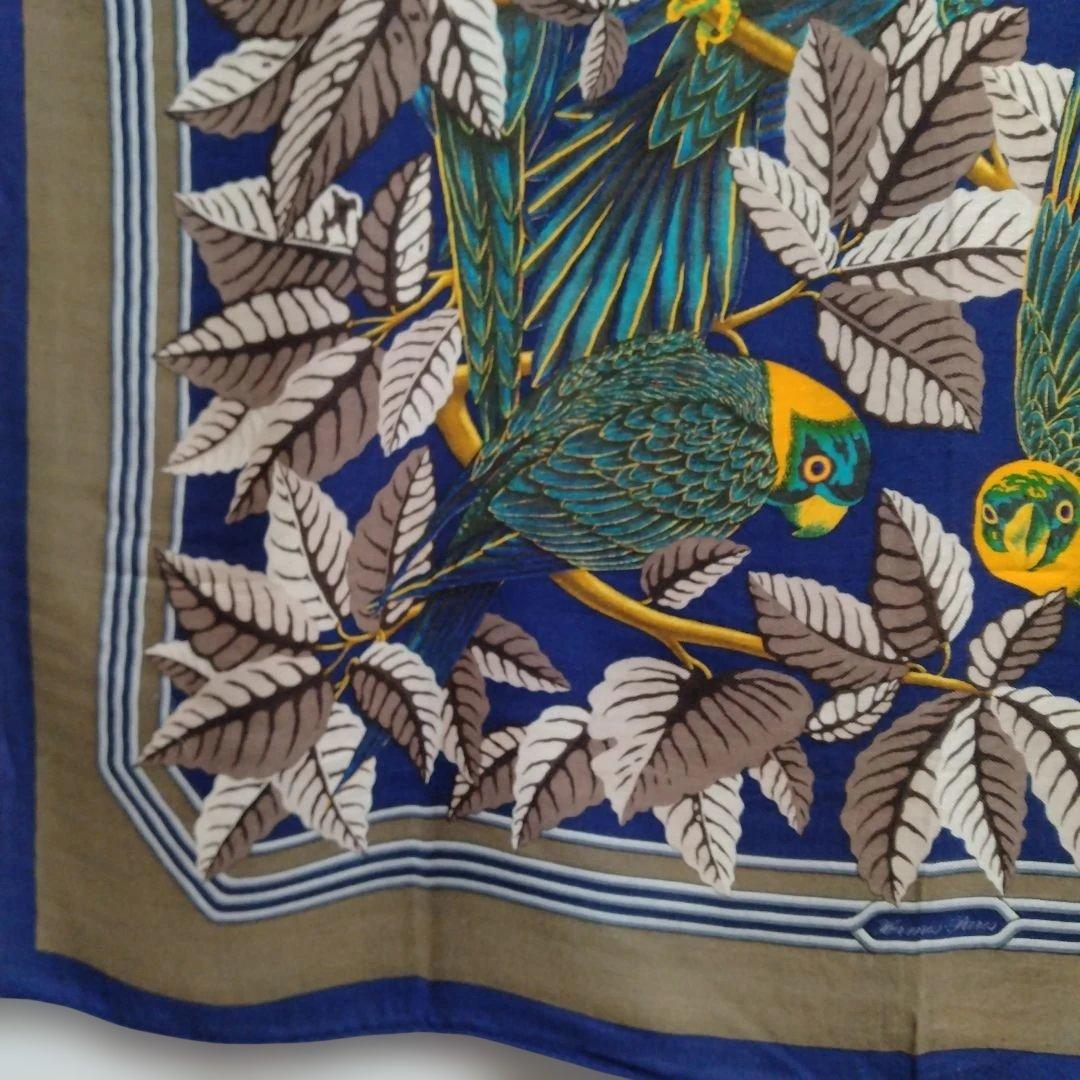 美品 ヴィンテージ HERMES カレ90 オウム カシミヤ＆シルク