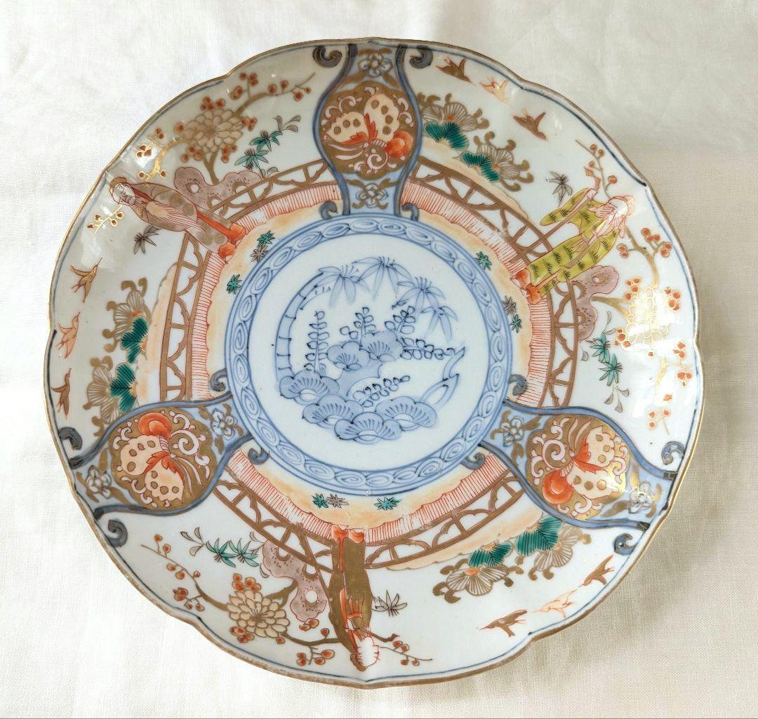 古伊万里　金彩色絵　富貴長春　七寸皿　一客