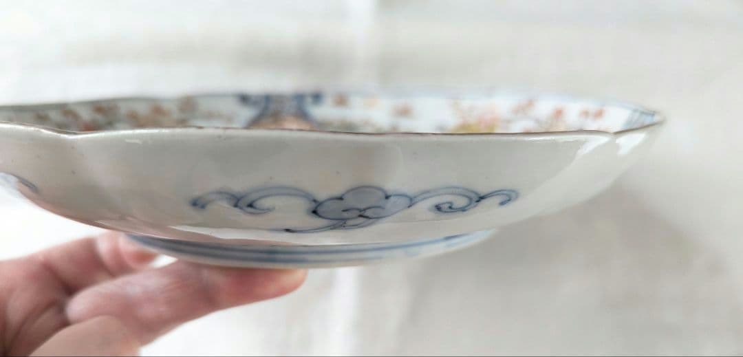 古伊万里　金彩色絵　富貴長春　七寸皿　一客