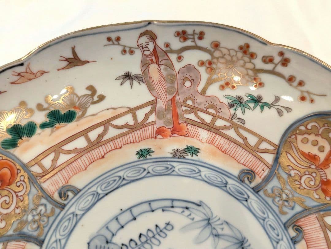 古伊万里　金彩色絵　富貴長春　七寸皿　一客