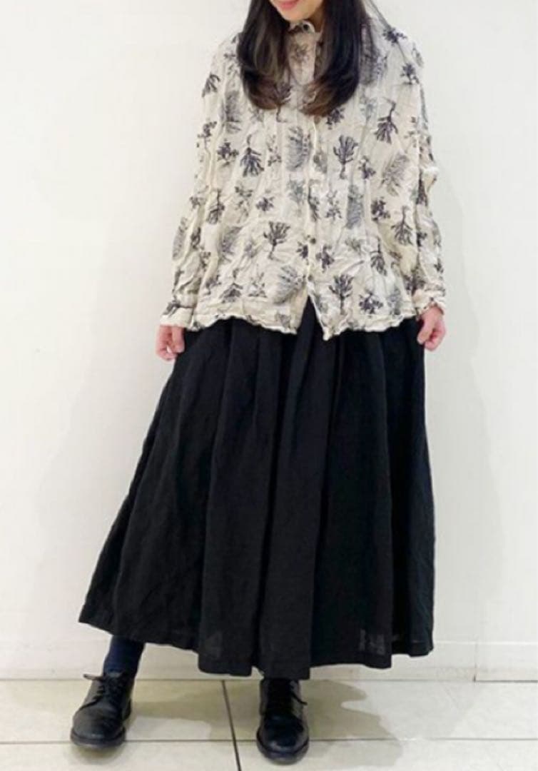 パドカレ　Wild Flowers Print 長袖ブラウス　ナチュラル　綿麻