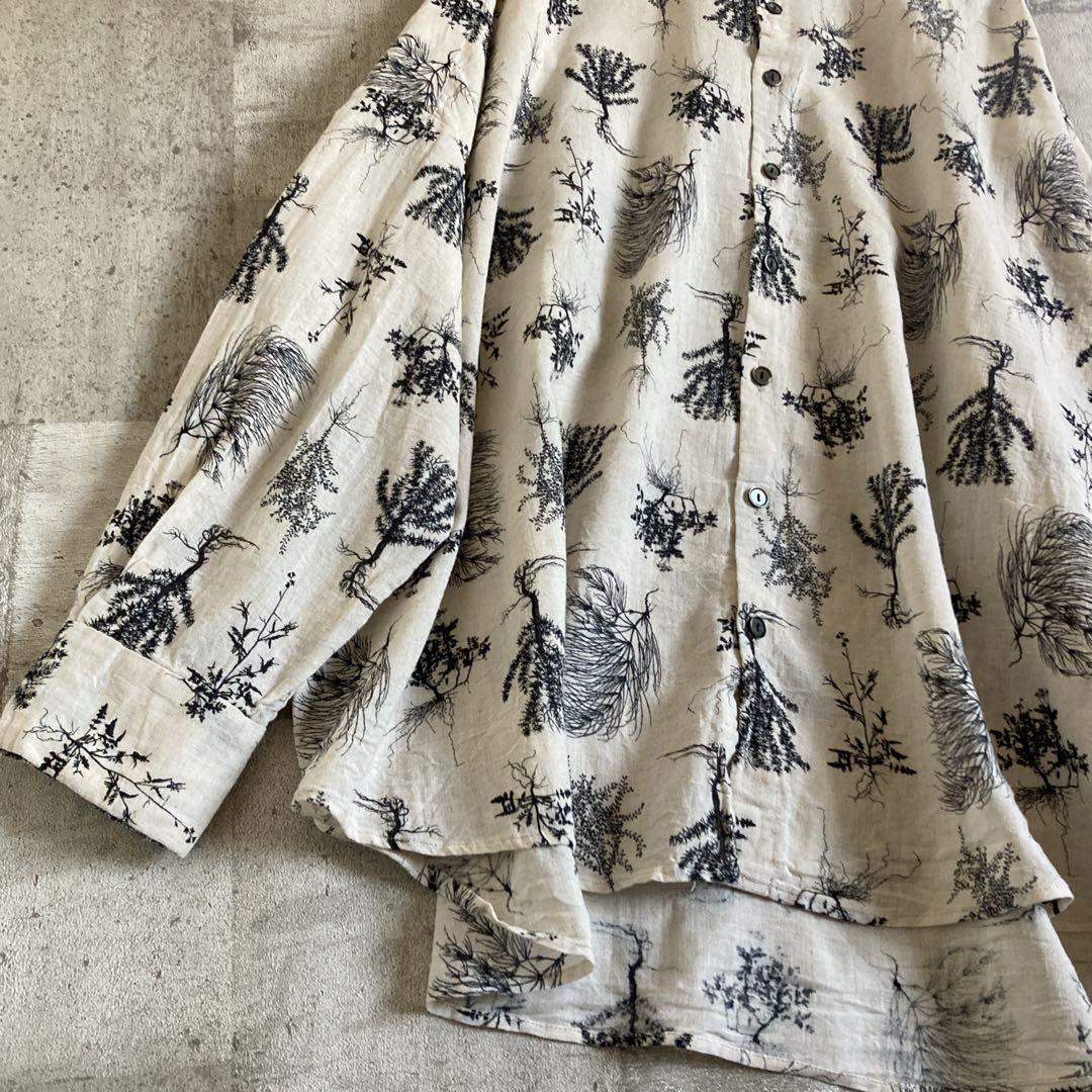 パドカレ　Wild Flowers Print 長袖ブラウス　ナチュラル　綿麻