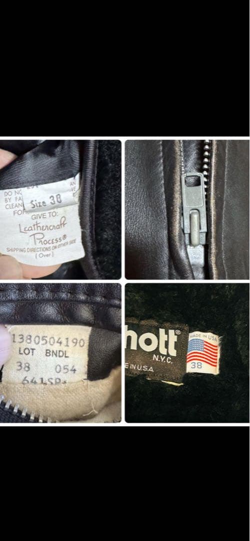 Schott レザーシングルライダース641ブラックサイズ38ボアライナー付き