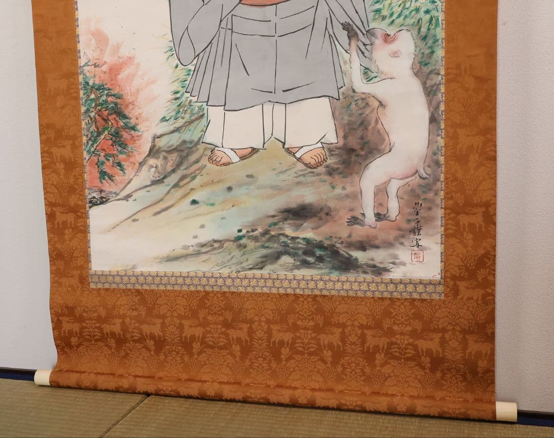 【模写】日本画 彩色 大木豊平「日蓮上人・白猿図」紙本 掛軸 大幅 MA553